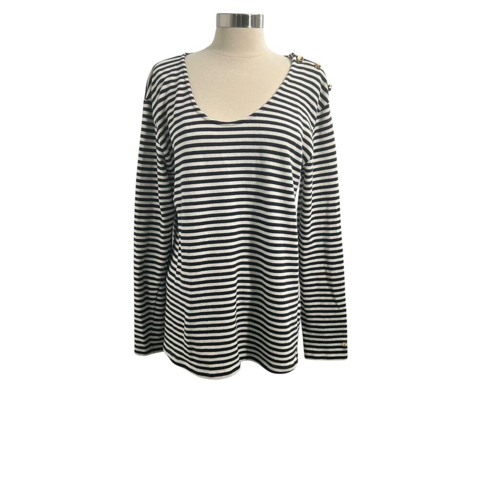 Hublot Nautical Marine Wear Striped Navy/White Gold Buttons Top Women's Large
